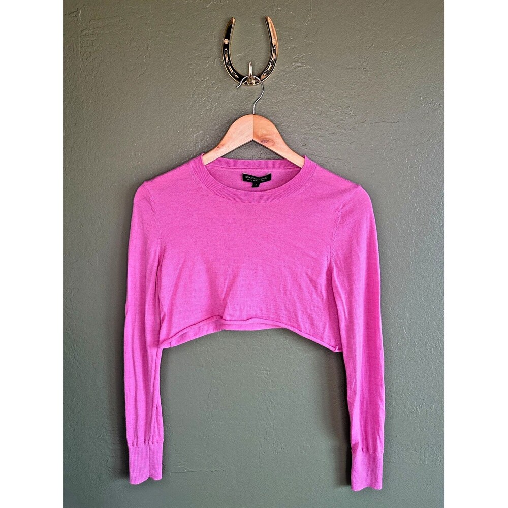 Banana Republic 100% merino wool crop sweater barbiecore layering top small